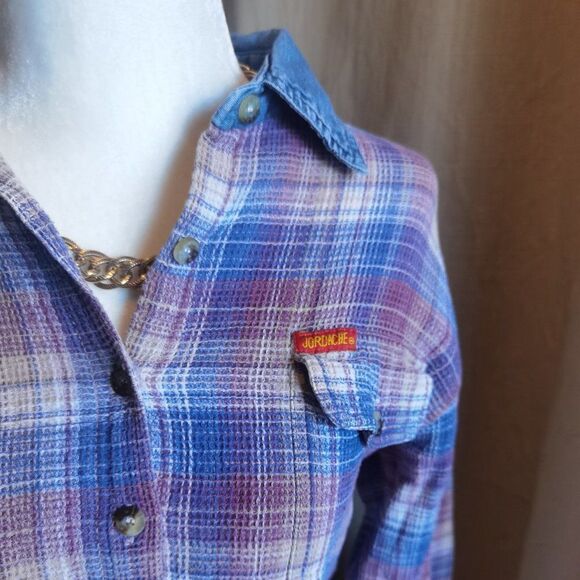 Waffle Vintage JORDASHE Plaid Button Down Worn Grunge 70s Soft Jewel Tone - Picture 1 of 8